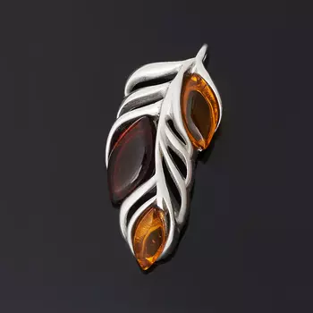 Кулон янтарь (серебро 925 пр. родир. бел.) лист