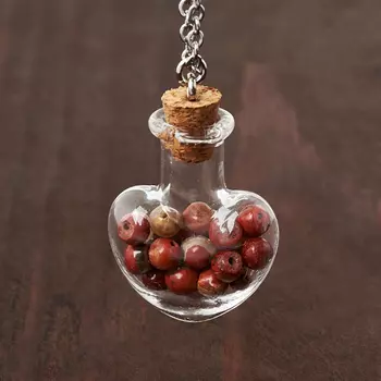 Кулон яшма красная (биж. сплав, сталь хир., стекло) бутылочка 3 см