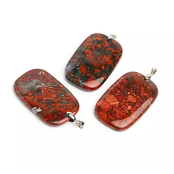 Кулон яшма красная (биж. сплав) прямоугольник 6,5-7 см