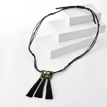 Кулон яшма мукаит (сталь хир., глина полимерная, текстиль) огранка