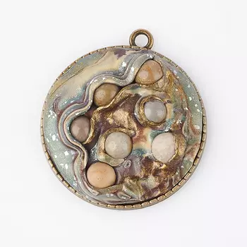 Кулон яшма пестроцветная (биж. сплав, глина полимерная) круг 4 см