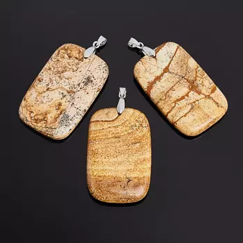 Кулон яшма рисунчатая (биж. сплав) прямоугольник 7 см