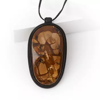 Кулон яшма рисунчатая (песочная) (кожа натуральная)