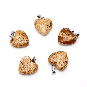 Кулон яшма рисунчатая (песочная) (биж. сплав) сердечко 2-2,5 см