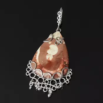 Кулон яшма уральская (серебро 925 пр. родир. бел.)