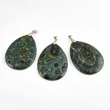 Кулон яшма зеленая (биж. сплав) капля 6,5-7 см