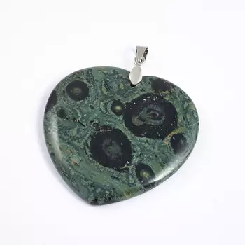 Кулон яшма зеленая сердечко (биж. сплав) 5,5-6 см