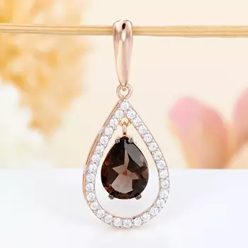 Кулон раухтопаз капля огранка (серебро 925 пр., позолота)