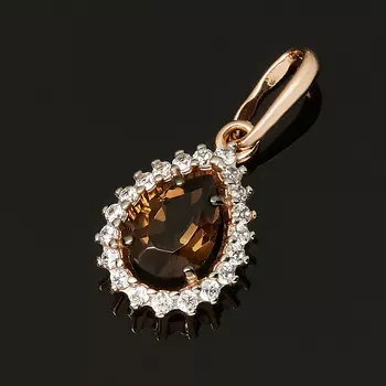 Кулон раухтопаз капля огранка (серебро 925 пр., позолота)