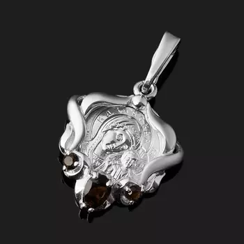 Кулон раухтопаз (серебро 925 пр. родир. бел.) Богоматерь Казанская огранка