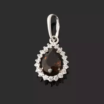 Кулон раухтопаз (серебро 925 пр. родир. бел.) капля огранка