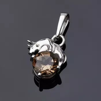 Кулон раухтопаз (серебро 925 пр. родир. бел.) Телец огранка