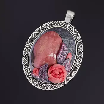 Кулон родонит (биж. сплав, глина полимерная) овал