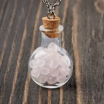 Кулон розовый кварц (биж. сплав) бутылочка огранка 3,5 см