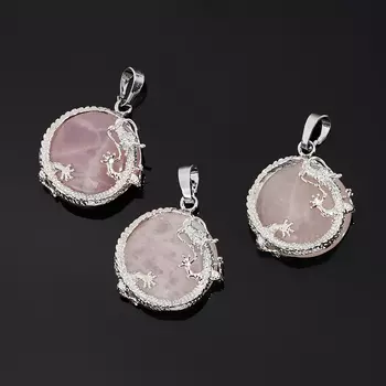 Кулон розовый кварц (биж. сплав) дракон 3,5 см