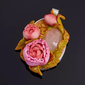 Кулон розовый кварц (биж. сплав, глина полимерная) овал