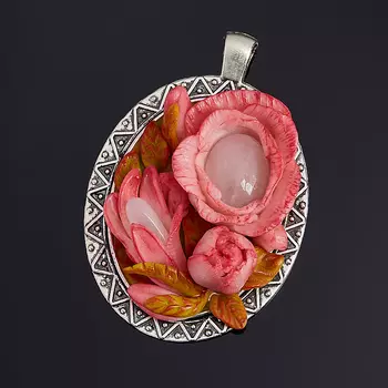 Кулон розовый кварц (биж. сплав, глина полимерная) овал