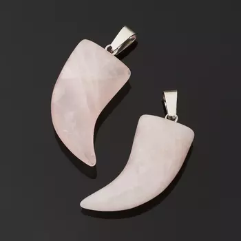 Кулон розовый кварц (биж. сплав) клык 4 см