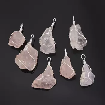 Кулон розовый кварц (биж. сплав) кристалл 4-5 см