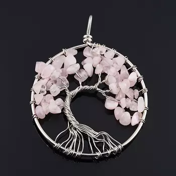 Кулон розовый кварц (биж. сплав) круг 6 см