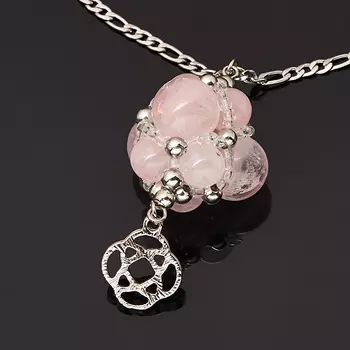 Кулон розовый кварц (биж. сплав, сталь хир.)