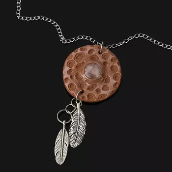 Кулон розовый кварц (биж. сплав, сталь хир., глина полимерная)