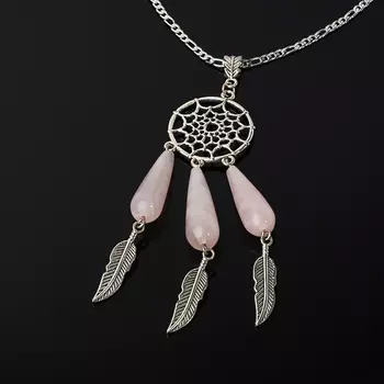 Кулон розовый кварц (биж. сплав, сталь хир.)