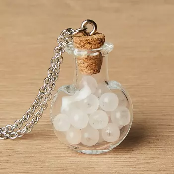 Кулон розовый кварц (биж. сплав, сталь хир., стекло) бутылочка 3 см