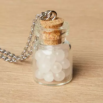 Кулон розовый кварц (биж. сплав, сталь хир., стекло) бутылочка 3 см