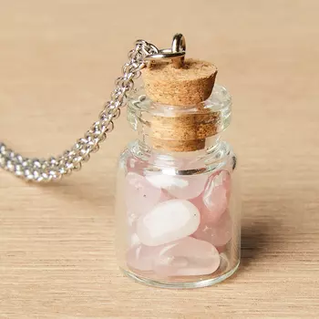 Кулон розовый кварц (биж. сплав, сталь хир., стекло) бутылочка 3 см