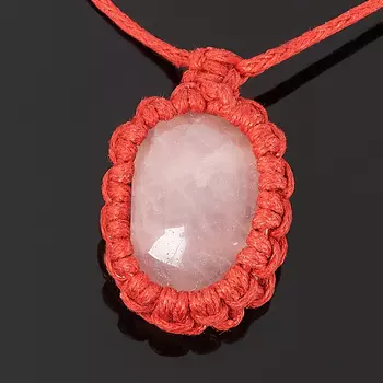 Кулон розовый кварц (биж. сплав, текстиль)