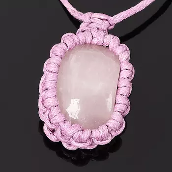 Кулон розовый кварц (биж. сплав, текстиль)