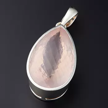 Кулон розовый кварц капля огранка (серебро 925 пр.)