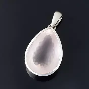 Кулон розовый кварц капля огранка (серебро 925 пр.)