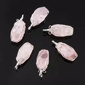 Кулон розовый кварц кристалл огранка (биж. сплав) 3,5-4 см