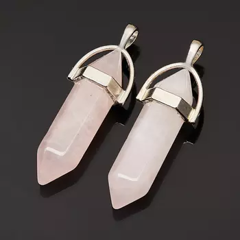 Кулон розовый кварц (биж. сплав) кристалл 4 см