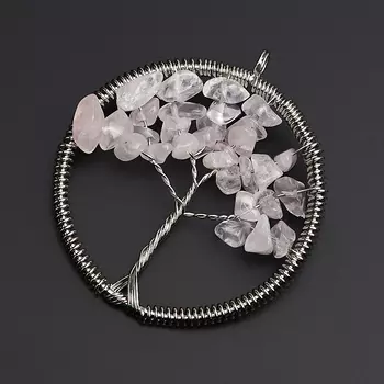 Кулон розовый кварц круг (биж. сплав) 5,5 см