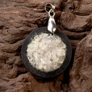 Кулон розовый кварц круг (дерево)