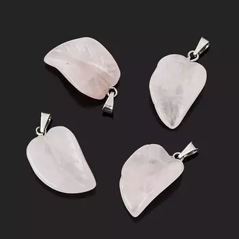 Кулон розовый кварц лист (биж. сплав) 3 см