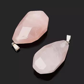 Кулон розовый кварц огранка (биж. сплав) 4,5-6 см