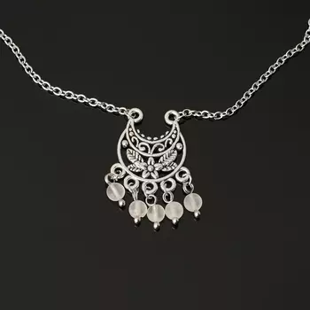 Кулон розовый кварц огранка (сталь хир., биж. сплав)