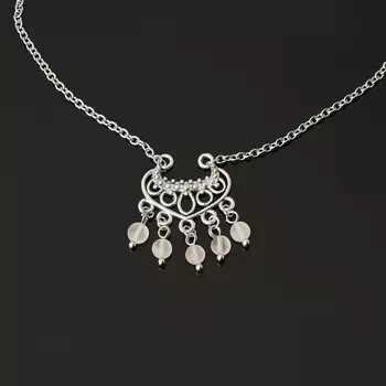 Кулон розовый кварц огранка (сталь хир., биж. сплав)