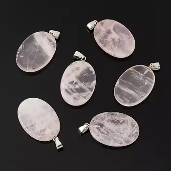 Кулон розовый кварц овал (биж. сплав) 4,5 см