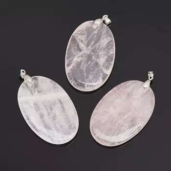 Кулон розовый кварц овал (биж. сплав) 6,5 см