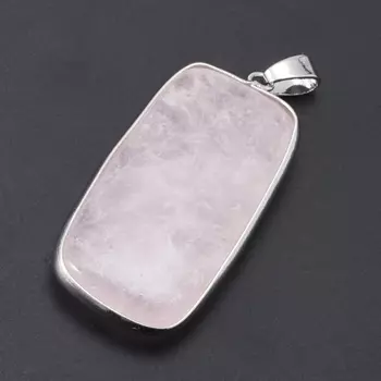 Кулон розовый кварц прямоугольник (биж. сплав) 5 см