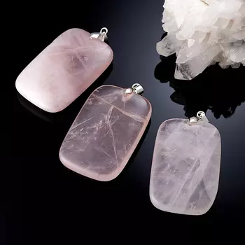 Кулон розовый кварц прямоугольник (биж. сплав) 6,5 см