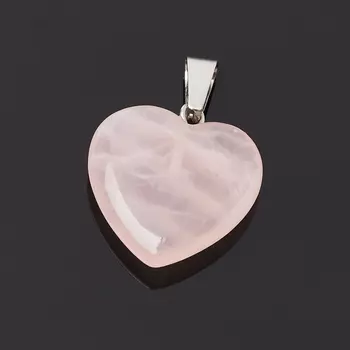 Кулон розовый кварц сердечко (биж. сплав) 2,5-3 см