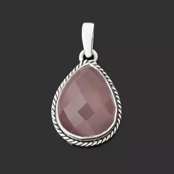 Кулон розовый кварц (серебро 925 пр.) капля огранка