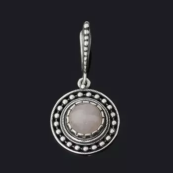 Кулон розовый кварц (серебро 925 пр. оксидир.) круг