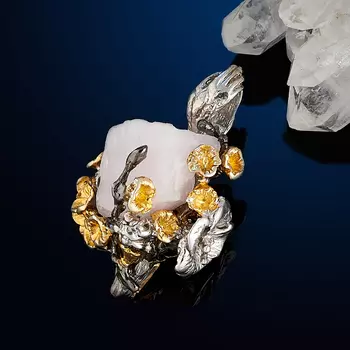 Кулон розовый кварц (серебро 925 пр. позолота, родир. бел., родир. черн.)